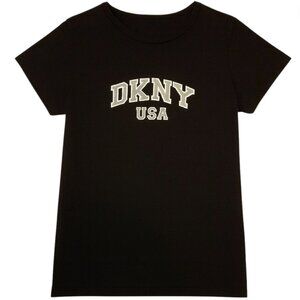 DKNY Vintage Y2K Black Short Sleeve Logo Tee  Shimmery Metallic Silver NWOT P/S
